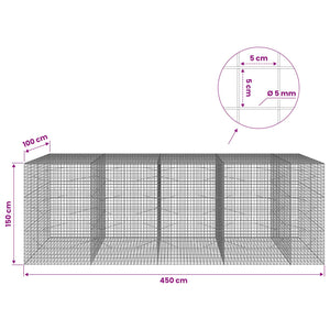 Γκαμπιόν με σύρμα 5 mm και πλέγμα 5x5 cm 450x100x150 εκ. - Pakobazaar