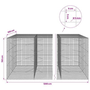 Γκαμπιόν με σύρμα 5 mm και πλέγμα 5x5 cm 1200x100x150 εκ. - Pakobazaar