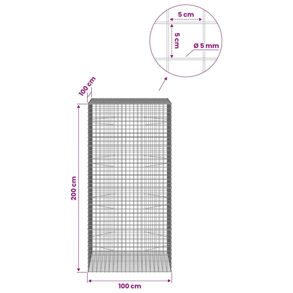 Γκαμπιόν με σύρμα 5 mm και πλέγμα 5x5 cm 100x100x200 εκ - Pakobazaar