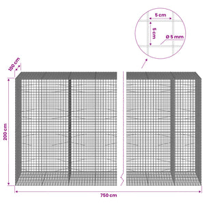 Γκαμπιόν με σύρμα 5 mm και πλέγμα 5x5 cm 750x100x200 εκ. - Pakobazaar