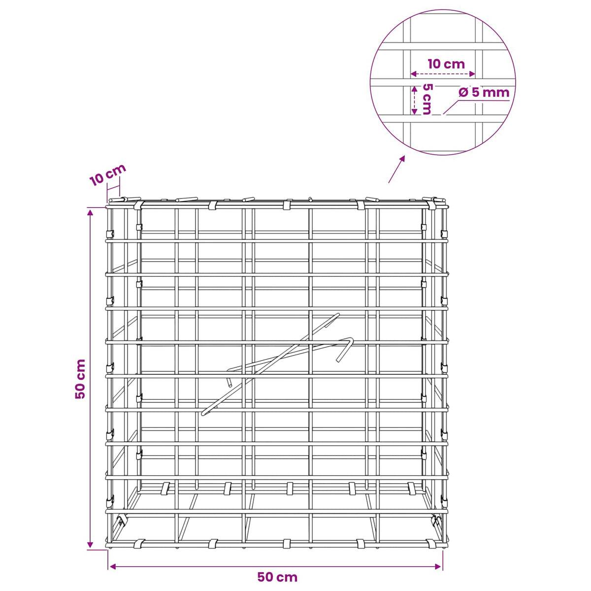 Γκαμπιόν με σύρμα 5 mm και πλέγμα 5x10 cm 50x10x50 εκ