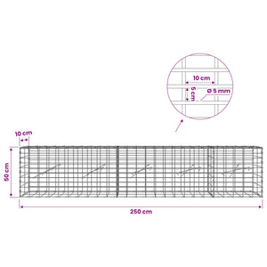 Γκαμπιόν με σύρμα 5 mm και πλέγμα 5x10 cm 250x10x50 εκ