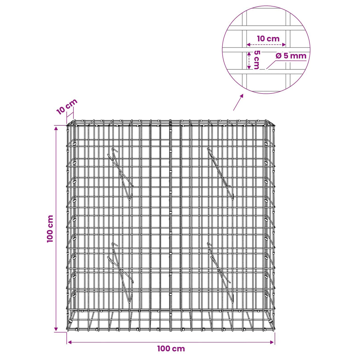 Γκαμπιόν με σύρμα 5 mm και πλέγμα 5x10 cm 100x10x100 εκ. - Pakobazaar