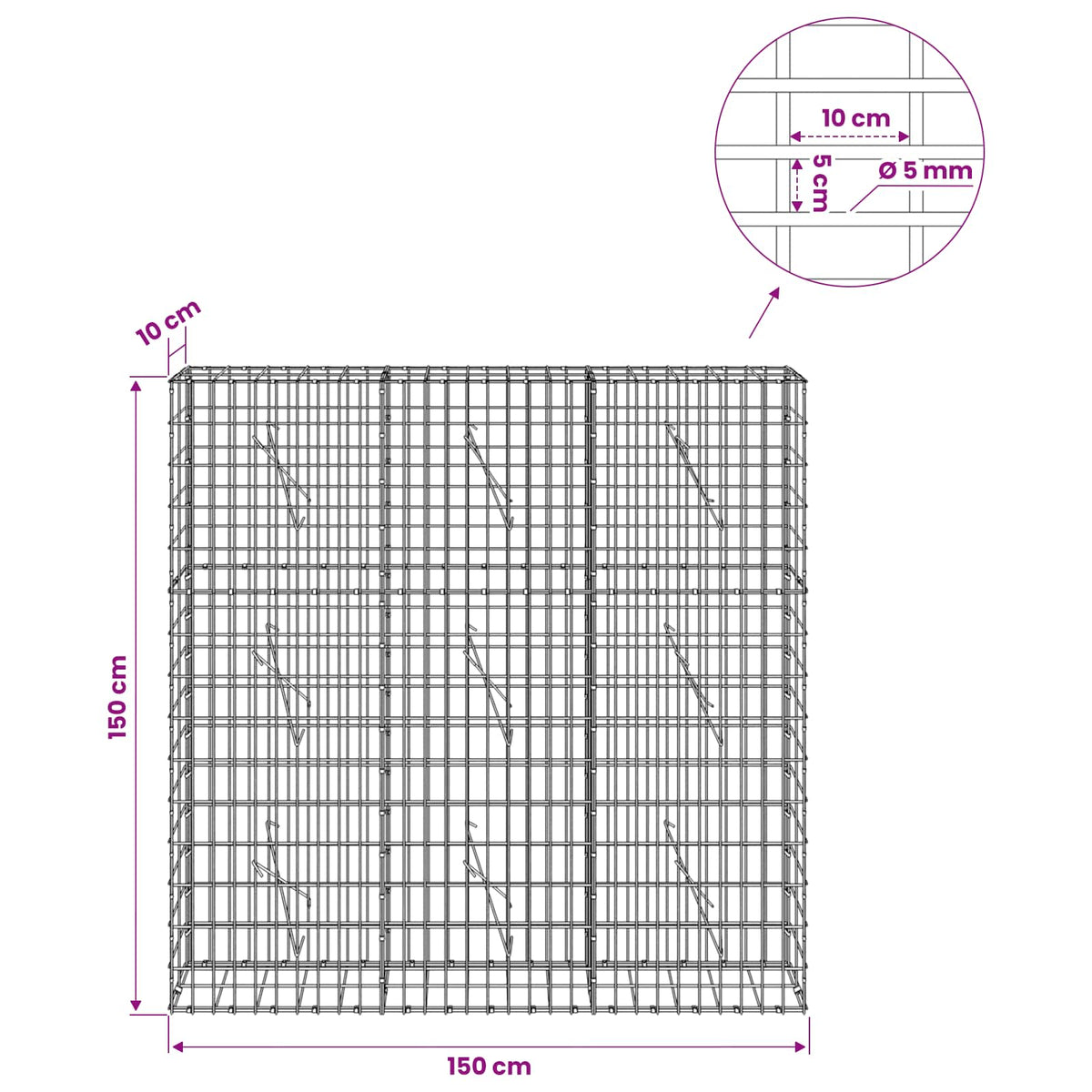 Γκαμπιόν με σύρμα 5 mm και πλέγμα 5x10 cm 150x10x150 εκ - Pakobazaar