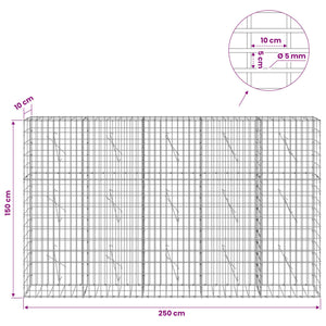 Γκαμπιόν με σύρμα 5 mm και πλέγμα 5x10 cm 250x10x150 εκ - Pakobazaar