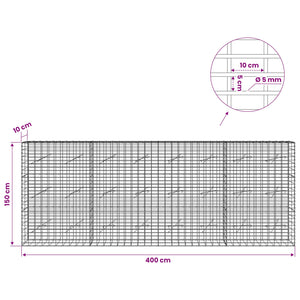 Γκαμπιόν με σύρμα 5 mm και πλέγμα 5x10 cm 400x10x150 εκ - Pakobazaar