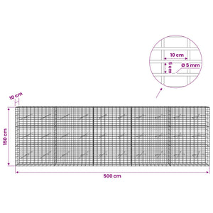 Γκαμπιόν με σύρμα 5 mm και πλέγμα 5x10 cm 500x10x150 εκ