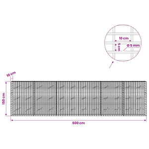Γκαμπιόν με σύρμα 5 mm και πλέγμα 5x10 cm 600x10x150 εκ - Pakobazaar