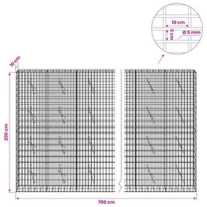 Γκαμπιόν με σύρμα 5 mm και πλέγμα 5x10 cm 700x10x200 εκ