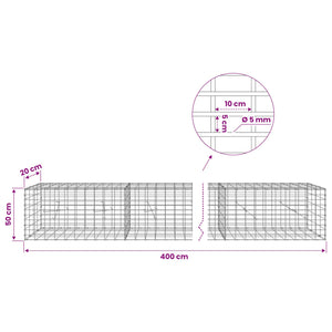 Γκαμπιόν με σύρμα 5 mm και πλέγμα 5x10 cm 400x20x50 εκ