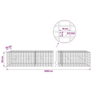 Γκαμπιόν με σύρμα 5 mm και πλέγμα 5x10 cm 1000x20x50 εκ - Pakobazaar