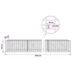 Γκαμπιόν με σύρμα 5 mm και πλέγμα 5x10 cm 1200x20x50 εκ - Pakobazaar
