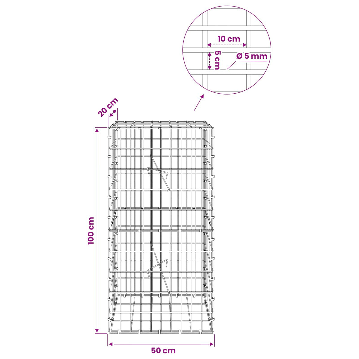 Γκαμπιόν με σύρμα 5 mm και πλέγμα 5x10 cm 50x20x100 εκ - Pakobazaar
