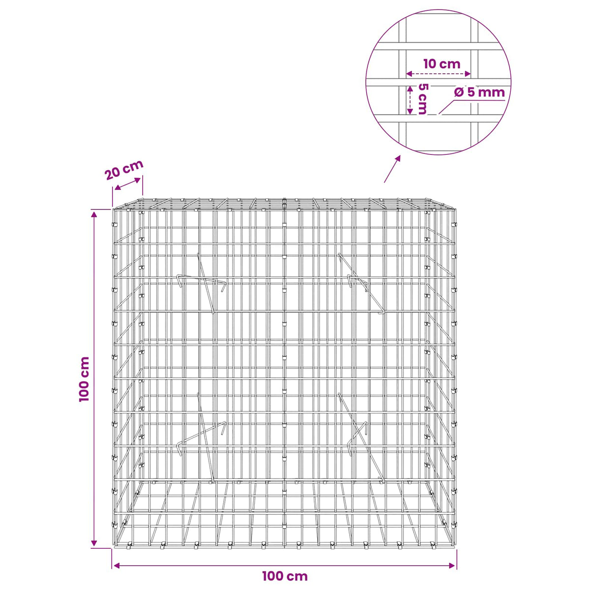 Γκαμπιόν με σύρμα 5 mm και πλέγμα 5x10 cm 100x20x100 εκ.