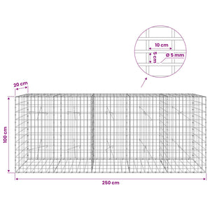Γκαμπιόν με σύρμα 5 mm και πλέγμα 5x10 cm 250x20x100 εκ