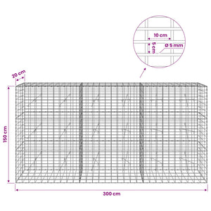 Γκαμπιόν με σύρμα 5 mm και πλέγμα 5x10 cm 300x20x150 εκ