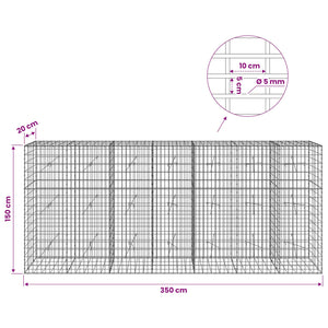 Γκαμπιόν με σύρμα 5 mm και πλέγμα 5x10 cm 350x20x150 εκ - Pakobazaar