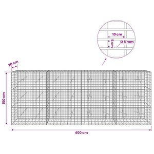 Γκαμπιόν με σύρμα 5 mm και πλέγμα 5x10 cm 400x20x150 εκ - Pakobazaar