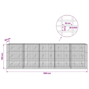Γκαμπιόν με σύρμα 5 mm και πλέγμα 5x10 cm 500x20x150 εκ - Pakobazaar