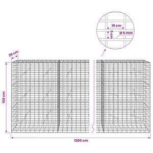 Γκαμπιόν με σύρμα 5 mm και πλέγμα 5x10 cm 1200x20x150 εκ