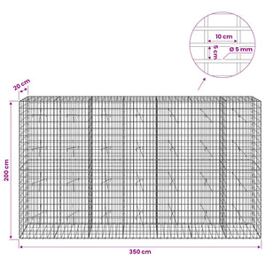 Γκαμπιόν με σύρμα 5 mm και πλέγμα 5x10 cm 350x20x200 εκ. - Pakobazaar