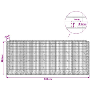 Γκαμπιόν με σύρμα 5 mm και πλέγμα 5x10 cm 500x20x200 εκ - Pakobazaar