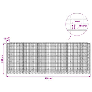 Γκαμπιόν με σύρμα 5 mm και πλέγμα 5x10 cm 550x20x200 εκ - Pakobazaar