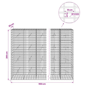 Γκαμπιόν με σύρμα 5 mm και πλέγμα 5x10 cm 950x20x200 εκ - Pakobazaar