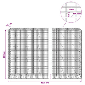 Γκαμπιόν με σύρμα 5 mm και πλέγμα 5x10 cm 1200x20x200 εκ