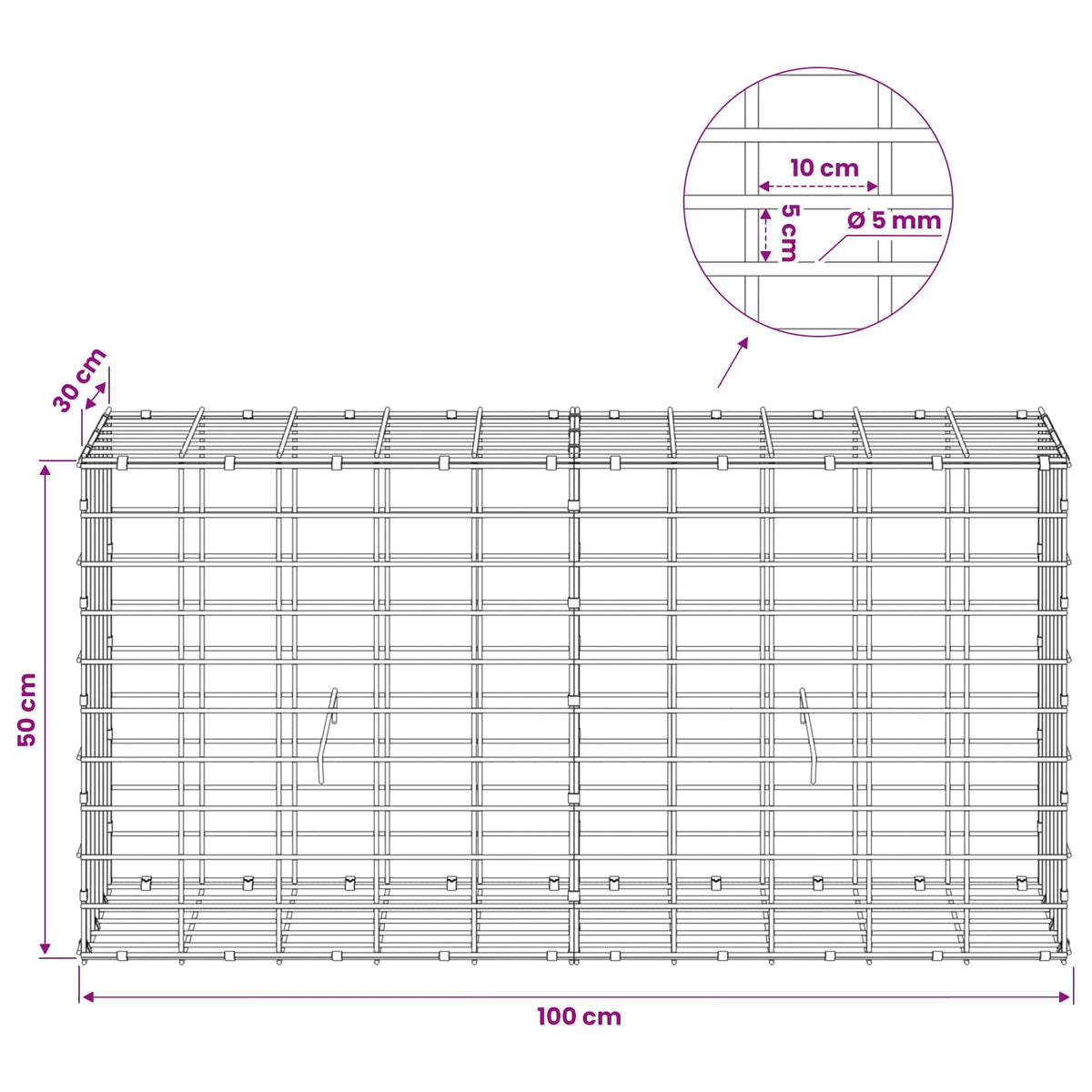 Γκαμπιόν με σύρμα 5 mm και πλέγμα 5x10 cm 100x30x50 εκ - Pakobazaar