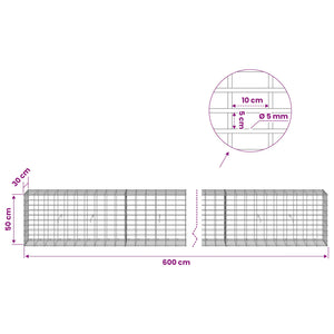 Γκαμπιόν με σύρμα 5 mm και πλέγμα 5x10 cm 600x30x50 εκ - Pakobazaar