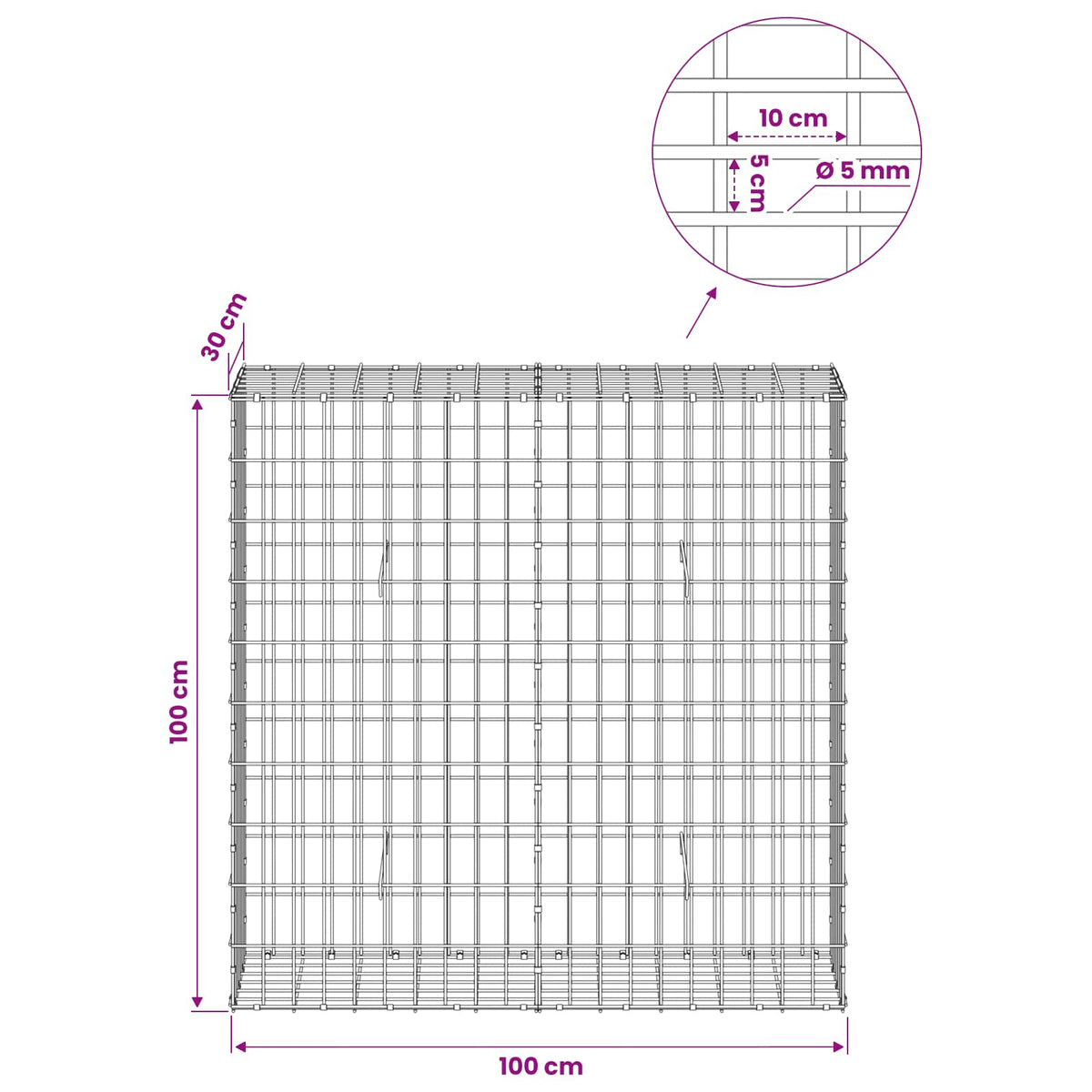 Γκαμπιόν με σύρμα 5 mm και πλέγμα 5x10 cm 100x30x100 εκ - Pakobazaar