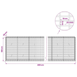 Γκαμπιόν με σύρμα 5 mm και πλέγμα 5x10 cm 400x30x100 εκ - Pakobazaar