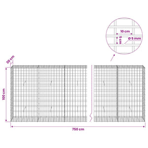 Γκαμπιόν με σύρμα 5 mm και πλέγμα 5x10 cm 750x30x100 εκ - Pakobazaar
