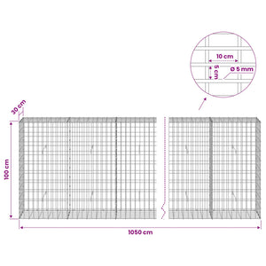 Γκαμπιόν με σύρμα 5 mm και πλέγμα 5x10 cm 1050x30x100 εκ - Pakobazaar
