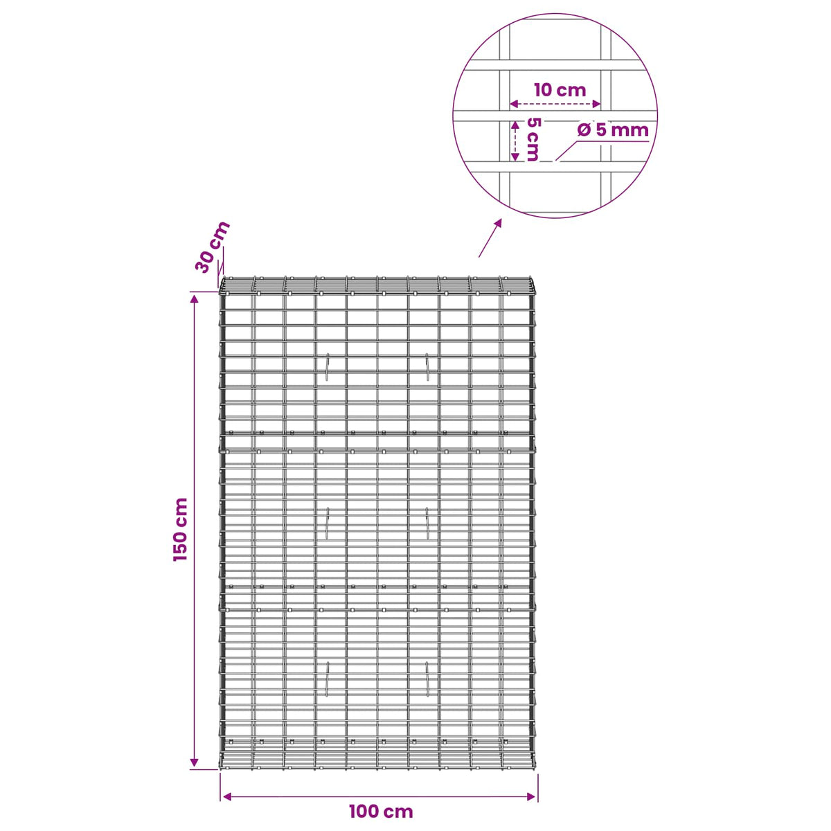 Γκαμπιόν με σύρμα 5 mm και πλέγμα 5x10 cm 100x30x150 εκ