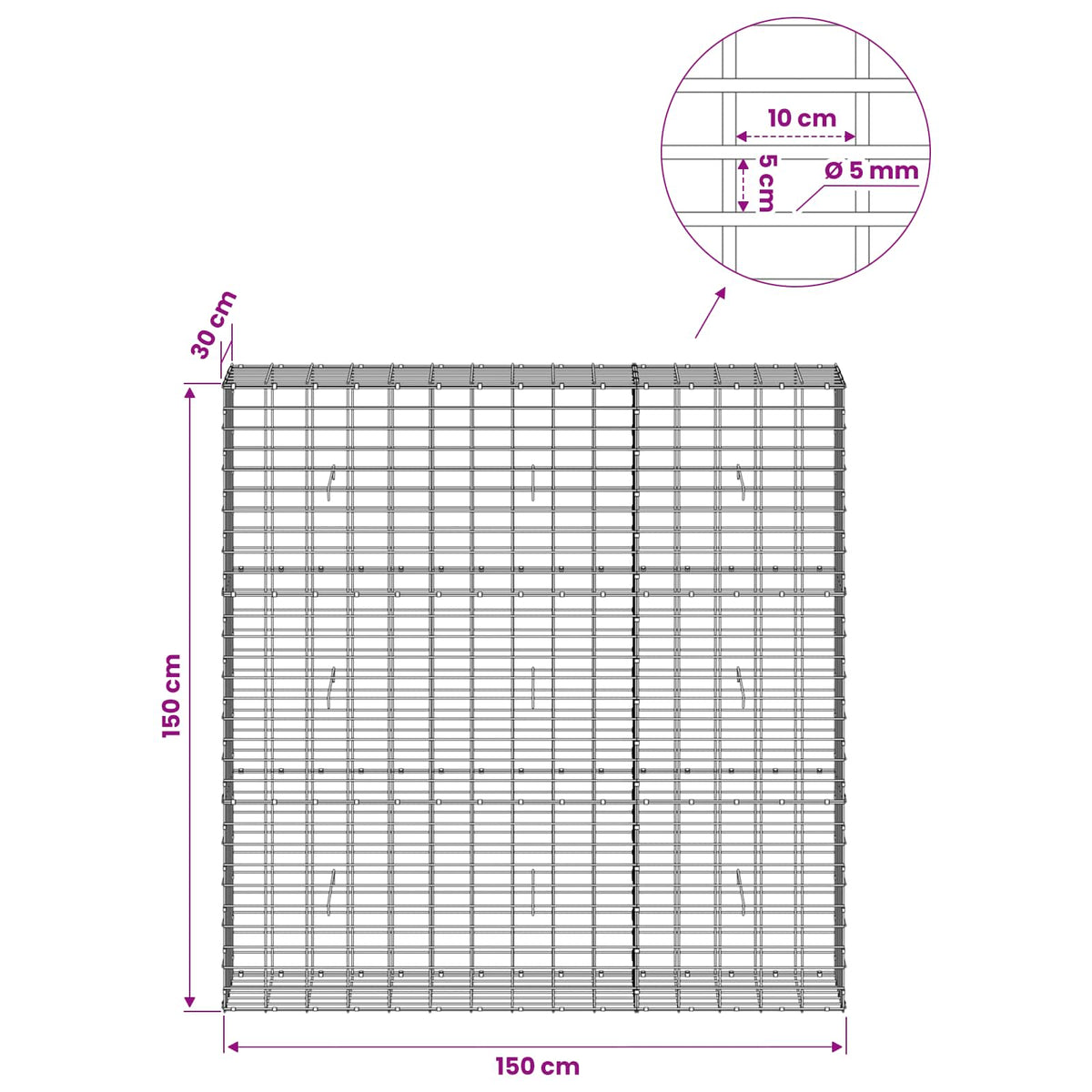 Γκαμπιόν με σύρμα 5 mm και πλέγμα 5x10 cm 150x30x150 εκ - Pakobazaar