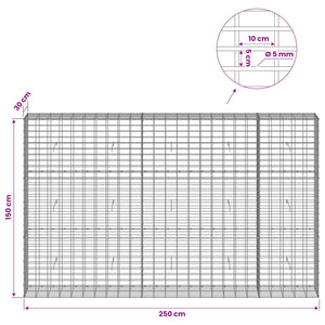 Γκαμπιόν με σύρμα 5 mm και πλέγμα 5x10 cm 250x30x150 εκ