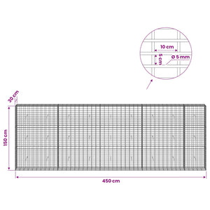 Γκαμπιόν με σύρμα 5 mm και πλέγμα 5x10 cm 450x30x150 εκ - Pakobazaar
