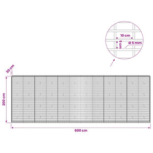 Γκαμπιόν με σύρμα 5 mm και πλέγμα 5x10 cm 600x30x200 εκ