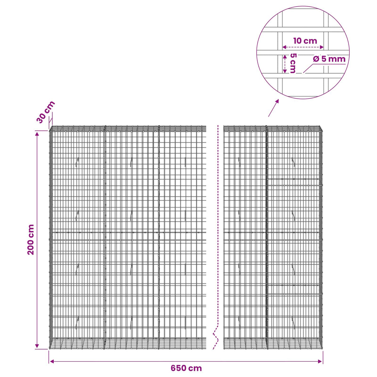 Γκαμπιόν με σύρμα 5 mm και πλέγμα 5x10 cm 850x30x200 εκ - Pakobazaar