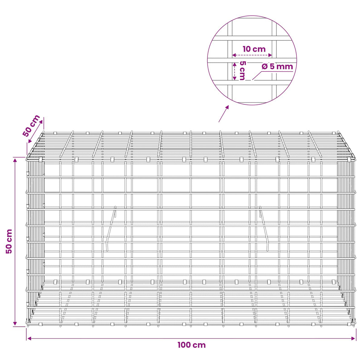Γκαμπιόν με σύρμα 5 mm και πλέγμα 5x10 cm 100x50x50 εκ - Pakobazaar