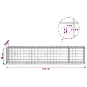 Γκαμπιόν με σύρμα 5 mm και πλέγμα 5x10 cm 250x50x50 εκ - Pakobazaar