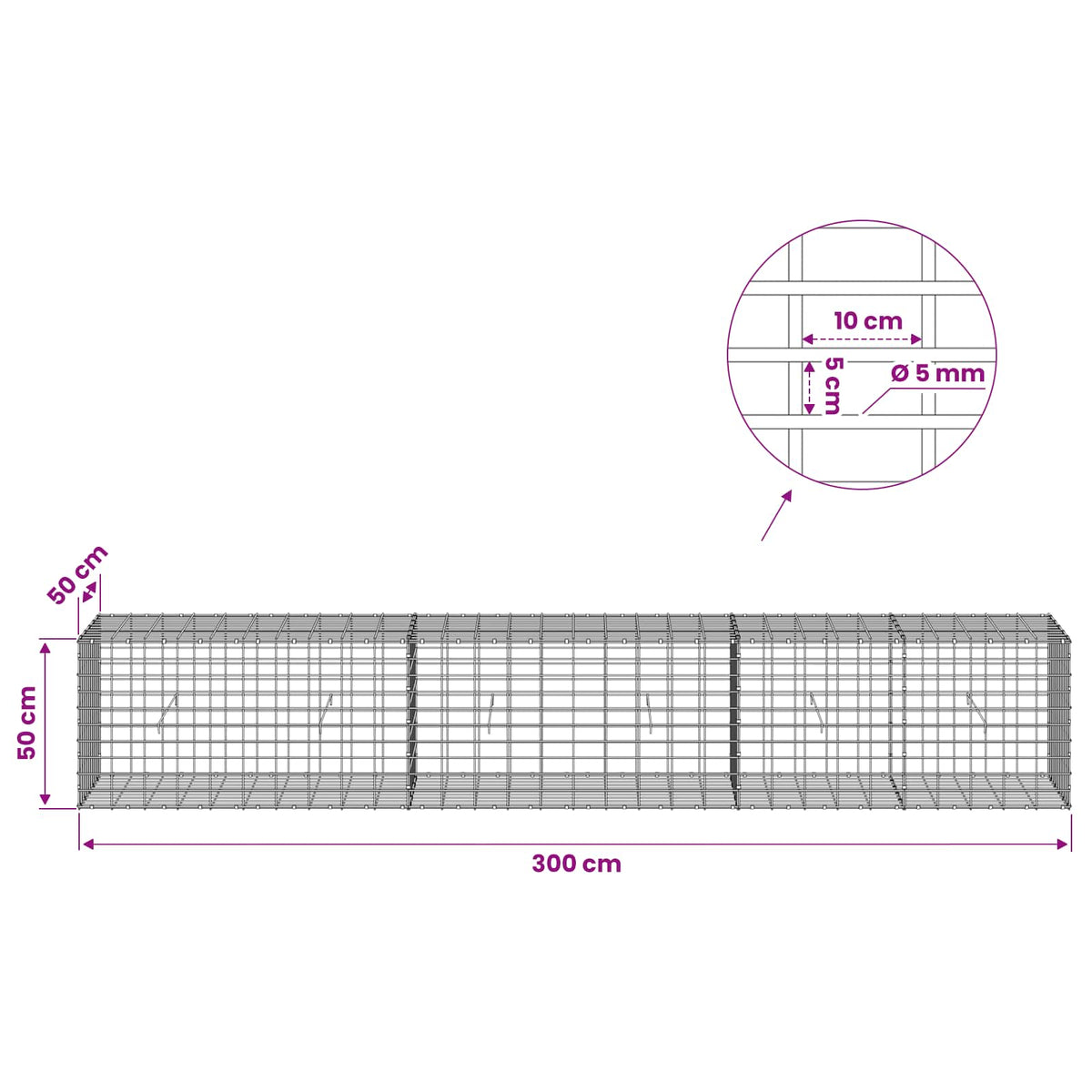 Γκαμπιόν με σύρμα 5 mm και πλέγμα 5x10 cm 300x50x50 εκ - Pakobazaar