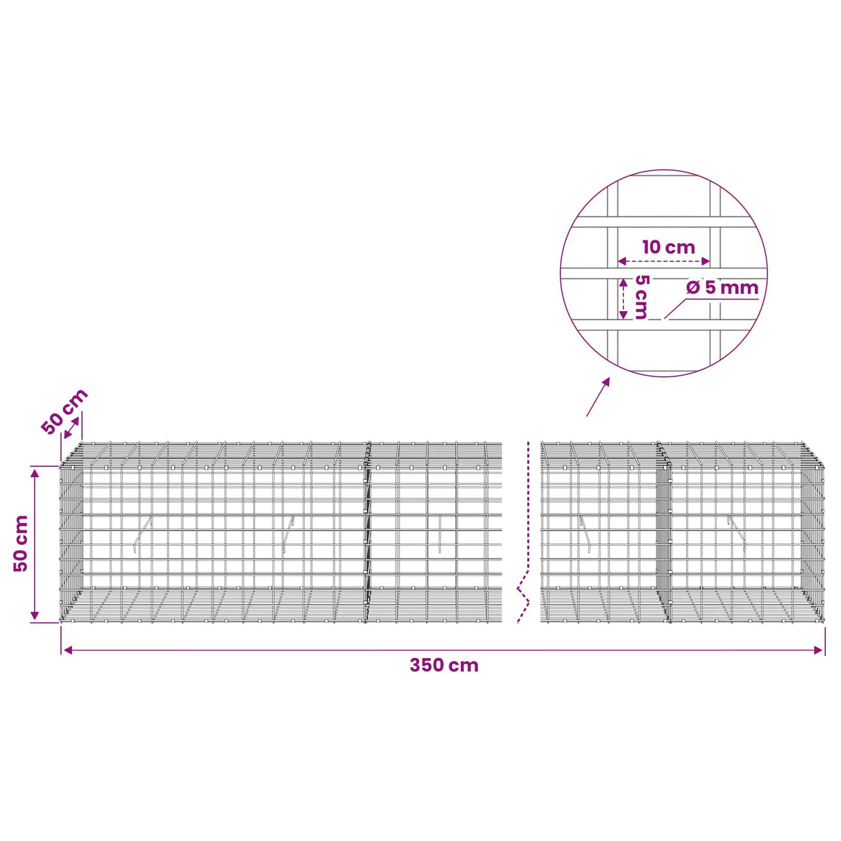 Γκαμπιόν με σύρμα 5 mm και πλέγμα 5x10 cm 350x50x50 εκ - Pakobazaar