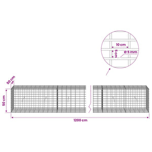 Γκαμπιόν με σύρμα 5 mm και πλέγμα 5x10 cm 1200x50x50 εκ - Pakobazaar