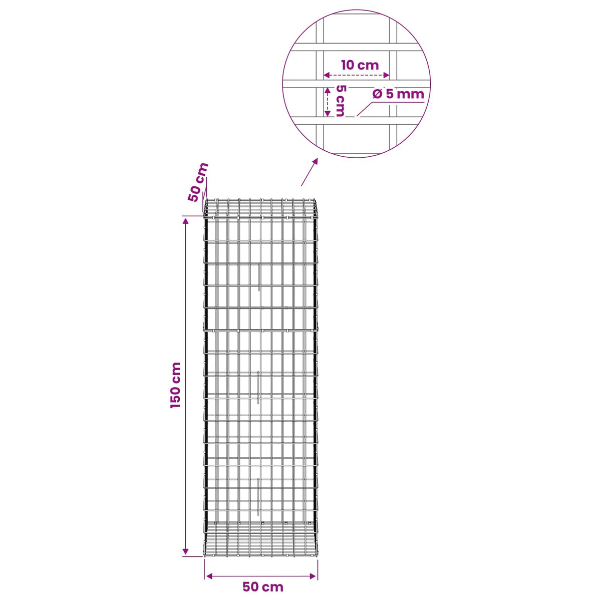 Γκαμπιόν με σύρμα 5 mm και πλέγμα 5x10 cm 50x50x150 εκ - Pakobazaar