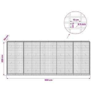 Γκαμπιόν με σύρμα 5 mm και πλέγμα 5x10 cm 500x50x200 εκ - Pakobazaar