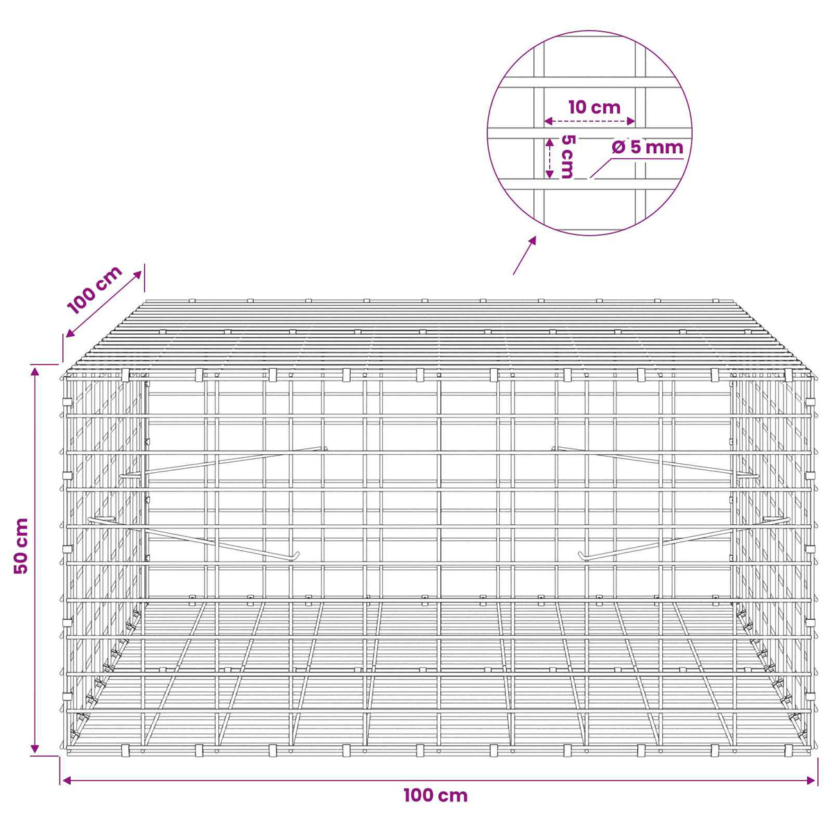 Γκαμπιόν με σύρμα 5 mm και πλέγμα 5x10 cm 100x100x50 εκ - Pakobazaar