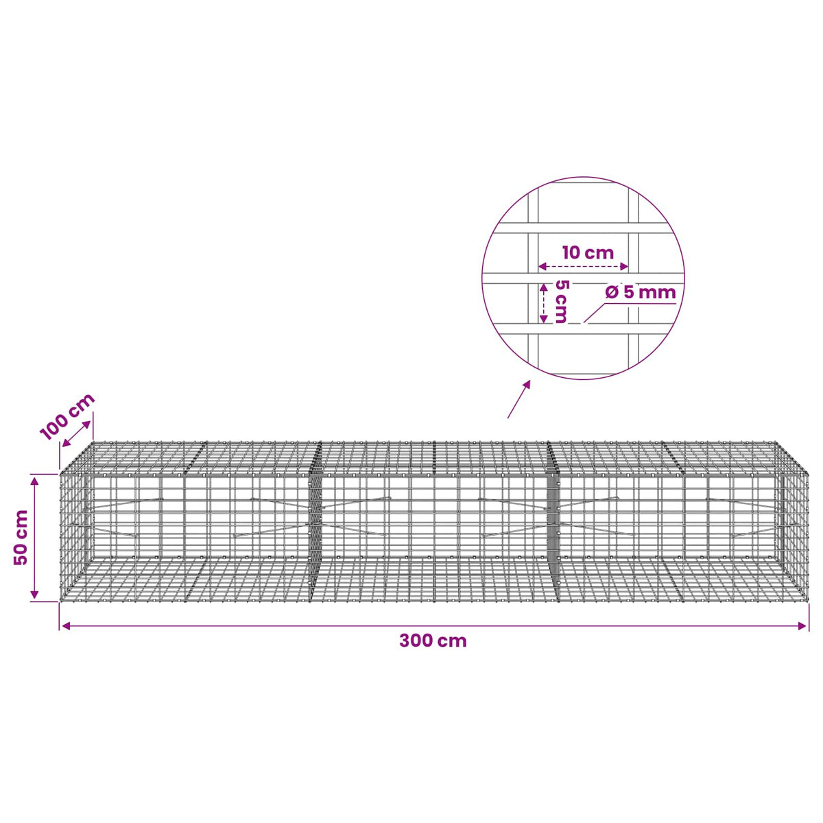 Γκαμπιόν με σύρμα 5 mm και πλέγμα 5x10 cm 300x100x50 εκ - Pakobazaar